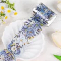 Nahaufnahme makro-detail lebendiger blauer floraler PET-aufkleber für scrapbooking - Blaue Serie Vergoldete Dahlie (ZI30) / 2 Meter Pro Rolle
