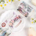 Nahaufnahme von Vintage-Blumen- und Tee-Mustern auf wasserfestem PET-Dekorband - Vintage Europäisches Teetassen-Material (ZI33) / 2 Meter Pro Rolle