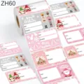 Detail of pink Christmas gift tag sticker roll with Santa and gingerbread house motifs - Nutcracker Santa Claus Style (ZH60) / 200 Pack