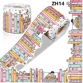 Detailed pattern of cartoon book bulletin board border stickers with scalloped edges. - Pastel Books (ZH14) / 10m/Roll