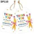 Etichette regalo per insegnanti con disegno a matita e spago di iuta per feste - 50 Pezzi/Confezione / Multicolore (DP110)