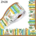 Gedetailleerd overzicht van decoratieve randstickerrol met vintage boeken en planten. - Potplant Boek (ZH28) / 10m/Rol