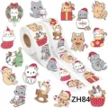 Close-up of 500 count Christmas cat sticker roll for cute holiday gift wrap decoration - 圣诞猫咪款式(ZH84) / 500 Pieces/Pack