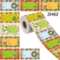 Detail view of Christmas gift name labels with to/from fields on a roll. - Pink Santa Claus Snowman Style (ZH62) / 200 Pack