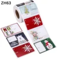 Detail view of a roll of Christmas gift tag stickers with various holiday designs. - Polar Bear Snowman Joy Style (ZH63) / 200 Pack