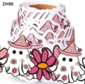 Vue détaillée du rouleau de stickers d'Halloween avec fantômes mignons et fleurs roses - Style Fantôme Fleur Mignon (ZH98)