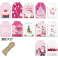Set of cartoon Christmas gift tags with Santa, reindeer designs and jute twine roll - Cartoon Christmas Mix (SDDP17) / 60 Pieces/Pack
