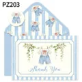 Gedetailleerd overzicht van boho baby bedankkaartenset met gestreepte blauwe envelop - Blauw Gestreepte Babykleding Stijl(PZ203)