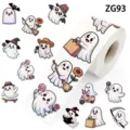 Nahaufnahme von holografischen Halloween-Geisterstickern mit süßen Cartoon-Motiven - Verspieltes Lese Gespenst Stil(ZG93) / 500 Stück/Packung