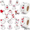 Detailansicht von zwei Rollen süßer Valentinstag-Geisteraufkleber mit Herzdesigns - Geist-Stil (ZG71) / 500 Aufkleber (2 Rollen)