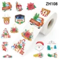 Détail du rouleau d'autocollants de Noël aquarelle avec camion vintage, Père Noël et rennes - 500 Autocollants/Rouleau / ZH108-Motif Camion Renne