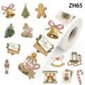 Detailed view of vintage watercolor Christmas sticker roll with festive holiday patterns - Style ZH65 / 500 Stickers/Roll