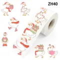 Vue détaillée d'autocollants canards blancs avec motifs de Noël festifs sur un rouleau - 圣诞白鸭款(ZH40) / 500 Autocollants/Rouleau