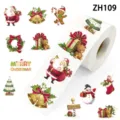 Autocollants de Noël aquarelle en rouleau avec Père Noël, ours et motifs de fête. - 500 Autocollants/Rouleau / ZH109-Motif Père Noël Ours
