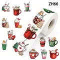 Macro view of watercolor Christmas sticker roll with gingerbread men and hot cocoa mugs - Style ZH66 / 500 Stickers/Roll