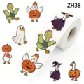 Vue détaillée d'autocollants canards d'Halloween dans divers costumes comme citrouille et fantôme - 万圣节白鸭款(ZH38) / 500 Autocollants/Rouleau