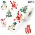Vue détaillée d'autocollants de Noël vintage avec le Père Noël, bonhomme de neige et renne - 圣诞复古款(ZH35) / 500 Autocollants/Rouleau