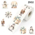 Rouleau d'autocollants de Noël à l'aquarelle avec motifs de Père Noël et bonhomme - 圣诞插画款(ZH32) / 500 Autocollants/Rouleau