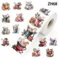 Retro watercolor Christmas sticker roll featuring gingerbread man and hot cocoa designs - Style ZH68 / 500 Stickers/Roll