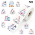 Detailansicht einer Einhorn-Aufkleberrolle mit festlichen Winter- und Weihnachtsmotiven - Cartoon Weihnachts-Einhorn (ZI62) / 200 Patches