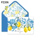 Lemon and blue floral thank you card set with matching envelope lining - Lemon Fruit Style (PZ206)