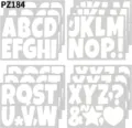 Detailed view of large white vinyl alphabet stickers including letters A-Z and symbols - White Style (PZ184) / 4pcs