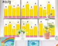 Vista detallada de calcomanías para ventanas con forma de lápiz amarillo en el cristal - Estilo Amarillo (PZ178) / 9 Hojas