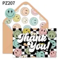 Retro checkered thank you card set with lightning smiley faces and kraft envelope - Checkerboard Smiley Style (PZ207)