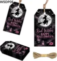 Dekorative Halloween Geschenkanhänger mit Hexenmotiv und 'Bad Witches' Text inklusive Schnur - Schwarzer Sternenhimmel Hexe Stil (WSDP06) / 50 Blatt