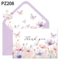 Floral watercolor thank you card set with butterflies and a purple envelope detail - Butterfly Floral Style (PZ208)