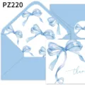 Elegante set de tarjetas de agradecimiento con lazo de acuarela azul, sobre y pegatina - PZ220 / Azul