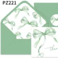 Set de tarjetas de agradecimiento con lazo de acuarela verde, sobre y pegatina - PZ221 / Verde