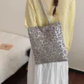 Metallic silver leopard print shoulder bag for women with stylish underarm design - Silver Leopard