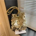 Golden sequined underarm bag with leopard print for summer Korean style fashion - Gold Sequin