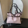Sac cabas chic rose mauve en simili daim avec décoration de ceinture et anses marron - Sac Seul / Rose