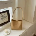 Minimalist French style beige woven shoulder bag for women commuting elegantly - Yellow - Single Bag