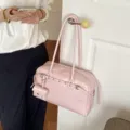 Elegant minimalist light pink soft leather underarm shoulder bag in a modern Korean style - Pink