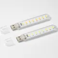 Barra luminosa LED USB portatile con tappo trasparente, ideale per laptop e power bank. - 8LED trasparente/luce bianca