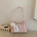 Elegante hellrosa Schultertasche für Damen mit süßem weißen Plüschhasen-Anhänger - Rosa Mit Hasenanhänger / Rosa