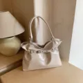 Sac cabas minimaliste en cuir verni beige avec décoration de boucle de ceinture chic - Sac Seul / Blanc