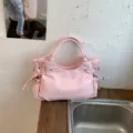 Minimalistische rosa weiche Leder-Einkaufstasche im koreanischen Stil für Damen im Sommer - Rosa - Einzelne Tasche
