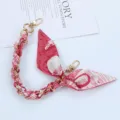 Red and white patterned scarf interwoven with gold chain phone lanyard with dual clasps - Style U