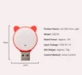 Süßes Katze USB sprachgesteuertes Nachtlicht Detailansicht mit kompakter Größe und Spezifikationen. - Süße Katze Intelligentes Sprach-Nachtlicht