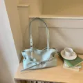 Minzgrüne Tasche im koreanischen Stil für Damen mit Gürtelschnalle und Gurt - Einzelne Tasche / Blau