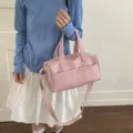 Soft pink lychee grain leather tote bag with top handles and shoulder strap - Single Bag Style / Pink