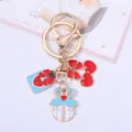 Cute Valentine's Day keychain with red cherry and heart enamel charms for bags - Cherry Style / Red