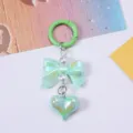 Candy colored bow and heart keychain with pearls for bag charm decoration - Green