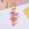 Sweet pink cherry blossom and pearl keychain with gold-tone clasp charm - Rose Red