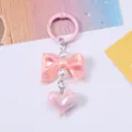 Cute candy pink bow and heart keychain charm for bags - Pink