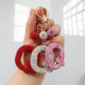 Porte-clés lettre Q étincelants en strass rouge, argent et rose, pendentifs pour sac. - Motif Q / Rose